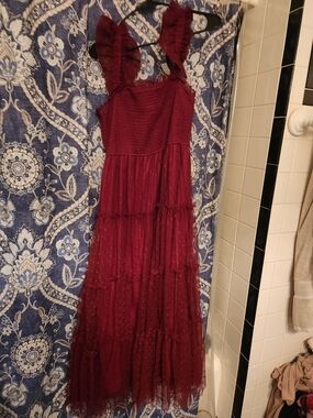 Blu Pepper Burgundy Tiered Maxi Dress with Ruffle Straps